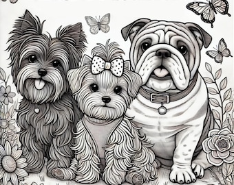 Dog Coloring Book PDF, Yorkie Bulldog Yorkipoo Pages, Cute Puppy Coloring Book, Printable for Adults & Kids