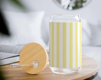 Hellgelb gestreifter Becher umweltfreundliches Geschenk für sie Büro Dekor Arbeit von zu Hause Sommer Trinkgefäße Gläser Eiskaffeetasse mit Strohhalm