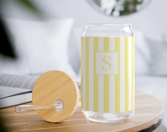 Hellgelb gestreifter Becher umweltfreundliches Geschenk für sie Büro Dekor Arbeit von zu Hause aus Personalisieren Trinkgefäße Gläser Eiskaffeetasse mit Strohhalm