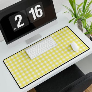 Tapis de bureau vichy jaune clair pour le travail à domicile, décoration d&#39;espace de travail, cadeaux vintage intemporels, tapis de souris, accessoire, tapis d&#39;ordinateur