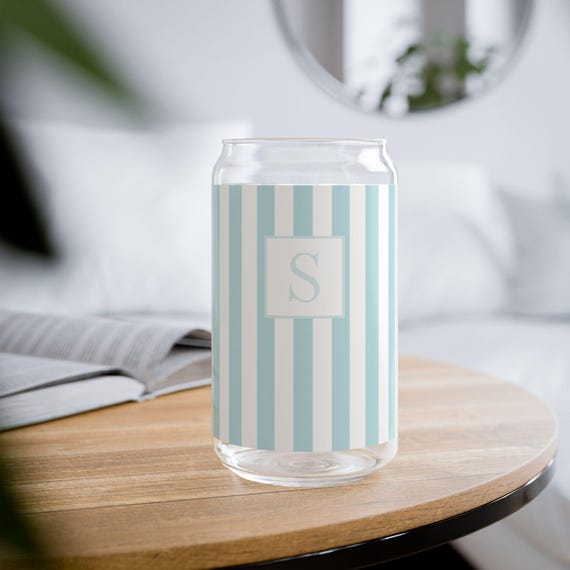 Summer Blue Striped Tumbler Ecofriendly Gift for Her Office Decor Work From  Home Personalized Drinkware Glassware Iced Coffee Cup With Straw - Etsy