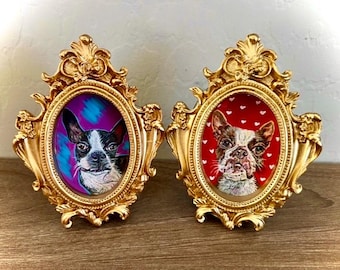 Custom Mini Pet Portrait Painting, Hand-Painted Dog Cat Art, Memorial Keepsake (Oval Frame)