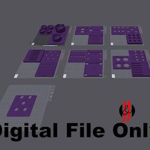 May include: A collection of purple 3D-printed components, including various shapes and sizes, arranged on a gray surface. The text "Digital File Only" is displayed in black at the bottom of the image.