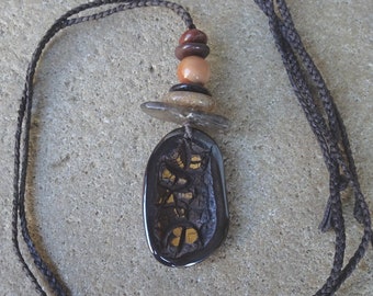 Primal Ironstone cave, Smoky Quartz, Beach pebble, Mookaite necklace, earthy tribal primitive jewelry, healing jewellery NaturesArtMelbourne