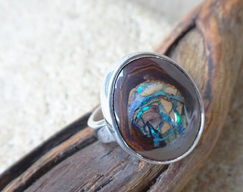 US 6 1/2 Boulder Opal Ring, Sterling Silver, Handgjorda Australiensiska Smycken,