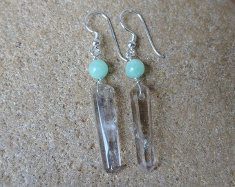 Ethical Smoky Quartz crystal Chrysoprase earrings natural jewelry handmade in Australia, unique gemstone jewellery NaturesArtMelbourne green