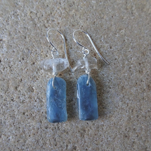 Blue Kyanite, Quartz crystal earrings, natural jewellery ethical gemstone handmade Australia NaturesArtMelbourne natural stone jewellery