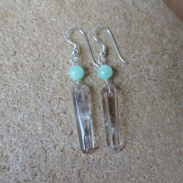 Ethical Smoky Quartz crystal Chrysoprase earrings natural jewelry handmade in Australia, unique gemstone jewellery NaturesArtMelbourne green