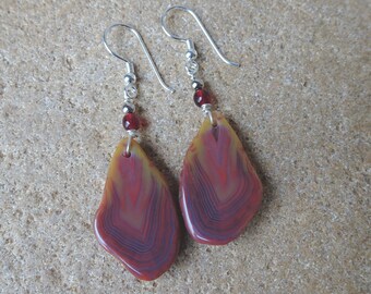 Unique gemstone earrings, Banded Agate jewelry ethical crystal Australia NaturesArtMelbourne, handmade, elegant, pink caramel leaf uplifting