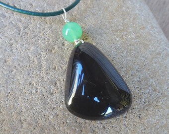 Stunning Chrysoprase, Smoky Quartz pendant necklace, gemstone jewelry handmade in Australia by NaturesArtMelbourne, green black unique