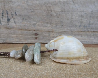 Chunky Sea Snail Shell, Beach Pebble, Kyanite necklace all-natural ocean jewelry & handmade Australia, NaturesArtMelbourne, tribal earthy