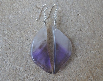 Long Amethyst Smoky Quartz crystal earrings, purple gemstone jewelry, handmade Australia - Quartz jewellery - NaturesArtMelbourne unique