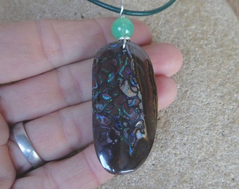 Boulder Opal, Chrysoprase pendant necklace - all-natural jewelry Australian jewellery NaturesArtMelbourne from the miner elegant unique