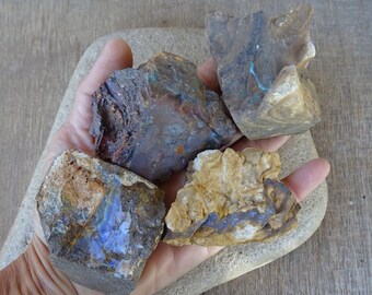 Four Boulder Opal specimen - contemplation stones, terrarium, sacred space, meditation, mineral, rock collector, Australian Opal raw rough