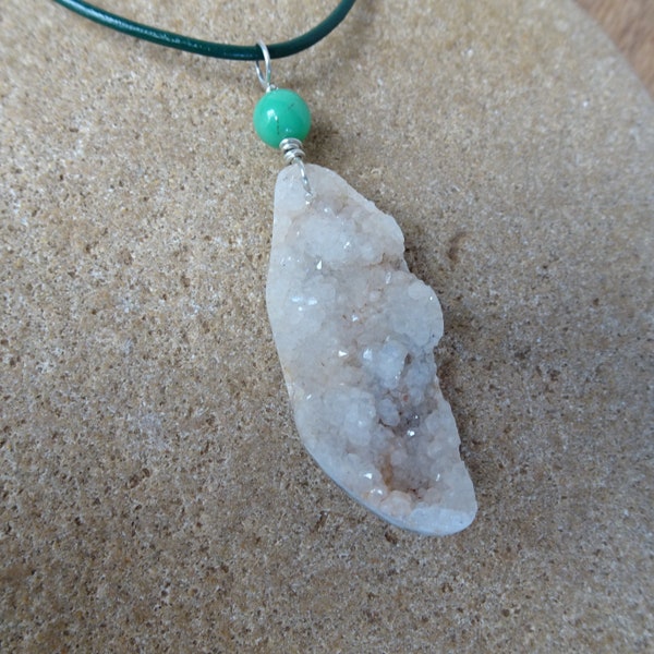 Quartz crystal cluster, Chrysoprase pendant necklace, ethical sourced raw crystal jewellery, unique gemstone necklace NaturesArtMelbourne