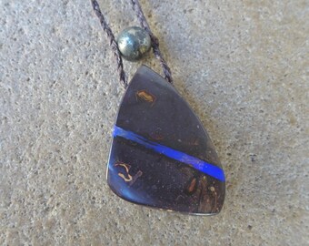 Boulder Opal fossil, Pyrite necklace - opalized wood handmade gemstone jewelry Australia NaturesArtMelbourne unique unisex men man