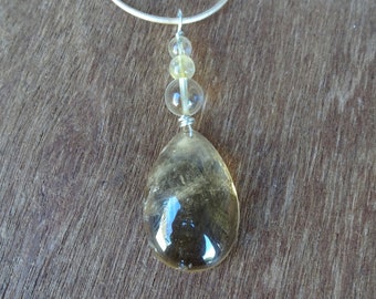 Stunning Smoky Quartz, Rutilated Quartz zen pendant necklace gemstone jewelry handmade Australia NaturesArtMelbourne, unique natural elegant