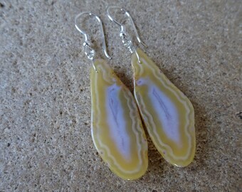 All-natural long gemstone earrings. Agate ethical crystals from Australia, unique jewelry handmade by NaturesArtMelbourne, yellow white