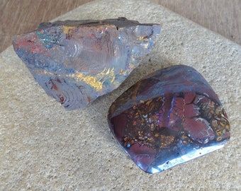 Two Koroit Boulder Opal specimen, contemplation, gemstone, palm stone, geologist, mineral collector, direct from the miner matrix opal