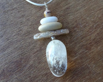 Waterworn Quartz, Beach pebble, Kyanite, Mookaite pendant necklace, ethical gemstone jewellery jewelry metaphysical zen meditation light