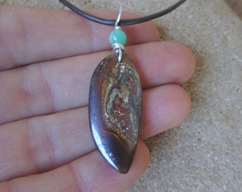 Boulder Opal, Chrysoprase pendant necklace - all-natural jewelry Australian jewellery NaturesArtMelbourne from the miner elegant unique