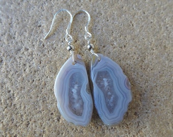 Unique gemstone earrings. Grey Banded Agate / Quartz jewelry, ethical crystal, handmade Australia - NaturesArtMelbourne all-natural