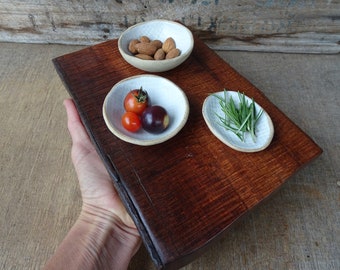 Wooden plate & 3 Condiment Bowls handcrafted in Australia, home decor sustainable gift NaturesArtMelbourne pottery ceramics stoneware