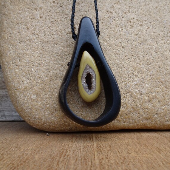 Large Goats Horn Agate Quartz Geode Necklace Stone Horn Etsy