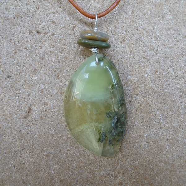 Prehnite, Beach Pebble pendant necklace - unique natural stone jewelry -  ethical gemstone jewellery handmade Australia NaturesArtMelbourne