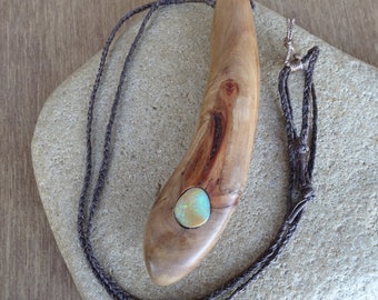 Large reversible Boulder Opal & Eucalyptus wood necklace, all-natural wood stone jewelry handmade Australia NaturesArtMelbourne statement