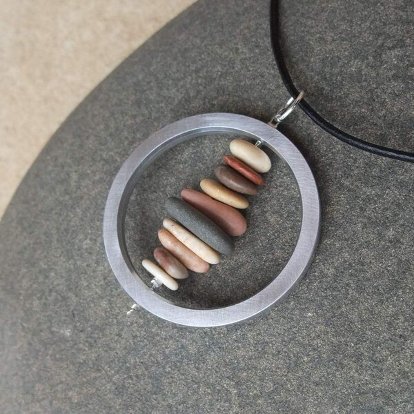 Beach stone necklace - pebble necklace - natural stone jewelry  handmade in Australia.