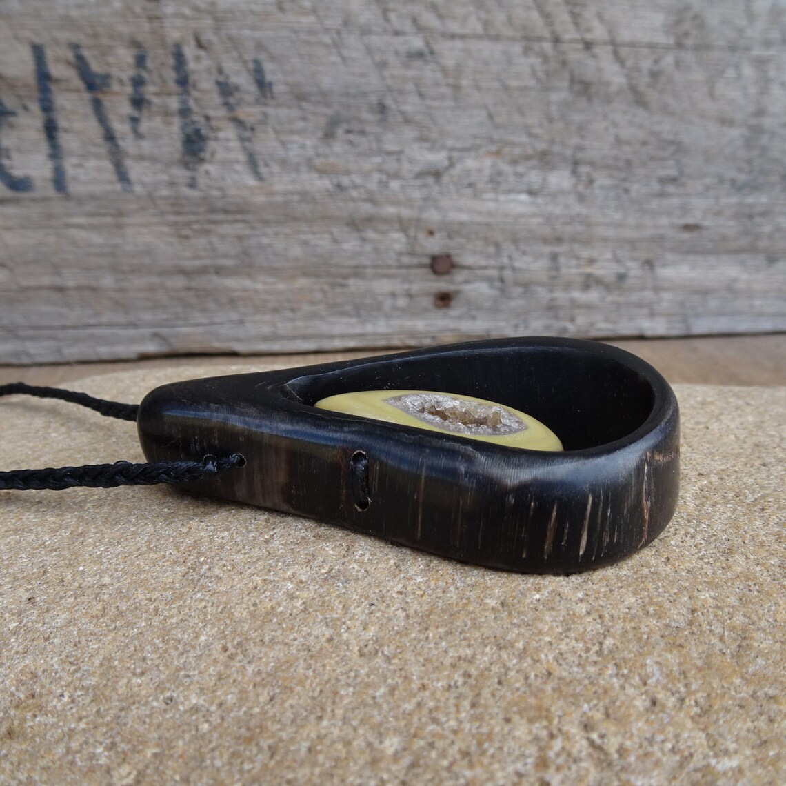 Large Goats Horn Agate Quartz Geode Necklace Stone Horn Etsy