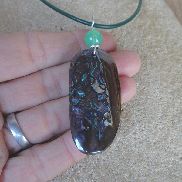 Boulder Opal, Chrysoprase pendant necklace - all-natural jewelry Australian jewellery NaturesArtMelbourne from the miner elegant unique