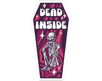 Dead Inside Groovy Coffin sticker | Existential Skeleton Sticker