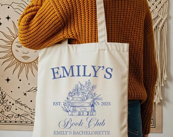 Custom Book Bachelorette Tote Bag, Bookish Merch For Women Gifts Book Club Bridal Shower Canvas Bag Personalized Bach Party Favor Book Theme