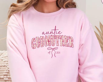 Sudadera personalizada de tía madrina EST, regalo personalizado de madrina, suéter floral de tía madrina, camiseta para ser madrina para propuesta de madrina