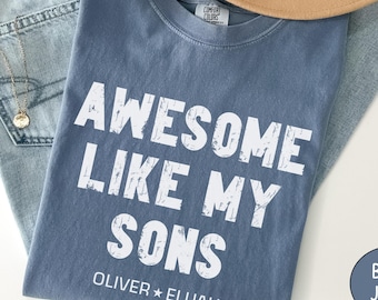 Personalized Dad Of Boys Shirt For Men Awesome Like My Sons Tee, Custom Twin Boy Dad Gifts For Father's Day New Daddy Tshirt With Kids Names