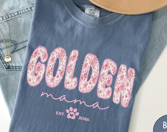Golden Mom Shirt Comfort Colors, Floral Golden Mama Retriever Tshirt, Custom Dog Owner Tee Gift Ideas For New Goldie Lover Momma Birthday T