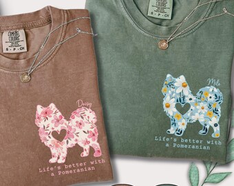 Pom Mom Shirt Comfort Colors, Floral Pomeranian Mama Sweatshirt Cute Personalized Dog Momma Owner T-shirt Gift for Dog Lover Tshirt