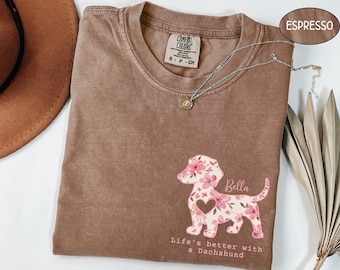 Comfort Colors Dachshund Shirt, Floral Doxie Mom Sweatshirt Cute Personalized Doxie T-shirt Doxie Mama Tshirt Dog Mama Gift For Dog Owner T