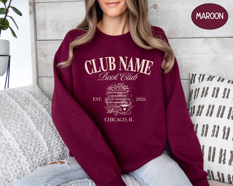 Camiseta personalizada Comfort Colors® para club de lectura con nombre personalizado, camiseta para mamá de club de lectura, camiseta para chica amante de la lectura, ideas de regalo para lectoras. Maroon