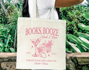 Personalized Book Bachelorette Tote Bag, Bookish Merch For Women Gifts Book Club Bridal Shower Canvas Bag Custom Bach Party Favor Book Theme
