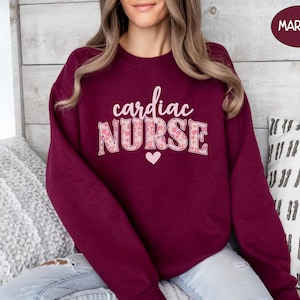 Cardiac Nurse T Shirt Comfort Colors, RN Cardiac Nurse Gift For Cardiology Nurse Tshirt Grad Cardiac ICU Sweatshirt Cardiac Student Crewneck Maroon