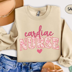 Cardiac Nurse T Shirt Comfort Colors, RN Cardiac Nurse Gift For Cardiology Nurse Tshirt Grad Cardiac ICU Sweatshirt Cardiac Student Crewneck Sand