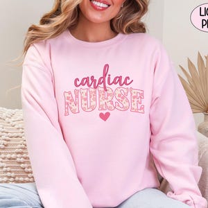 Cardiac Nurse T Shirt Comfort Colors, RN Cardiac Nurse Gift For Cardiology Nurse Tshirt Grad Cardiac ICU Sweatshirt Cardiac Student Crewneck Light Pink