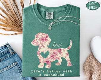 Comfort Colors Dachshund Shirt, Floral Doxie Mom Sweatshirt Cute Personalized Doxie T-shirt Doxie Mama Tshirt Dog Mama Gift For Dog Owner T