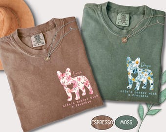 Camiseta de mamá bulldog francés con colores cómodos, sudadera floral para mamá bulldog francés, linda camiseta personalizada para dueño de perro, regalo para amantes de los perros.