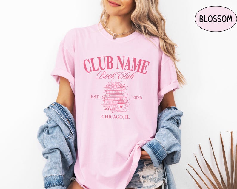 Camiseta personalizada Comfort Colors® para club de lectura con nombre personalizado, camiseta para mamá de club de lectura, camiseta para chica amante de la lectura, ideas de regalo para lectoras. Blossom