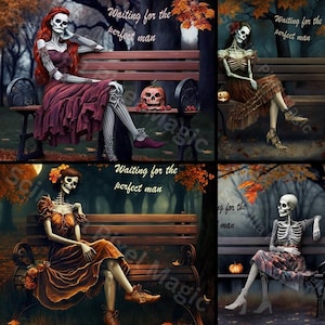 Cute Vintage Spooky Skull Girl, Skeleton Clipart Bundle, Gothic, Funny, Digital Download, Commercial Use, Halloween Clipart, PNG Files