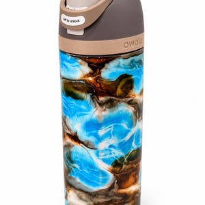 Blågrön och brun virvel Owala-tumbler | Specialdesignad vattenflaska på 64 cl bild 1
